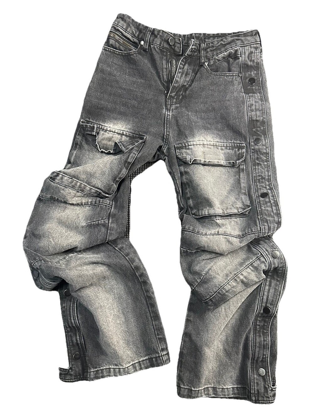 Rockstar Original Baggy Cargo Jeans Womens 28 Acid Wash Snap Leg Y2K